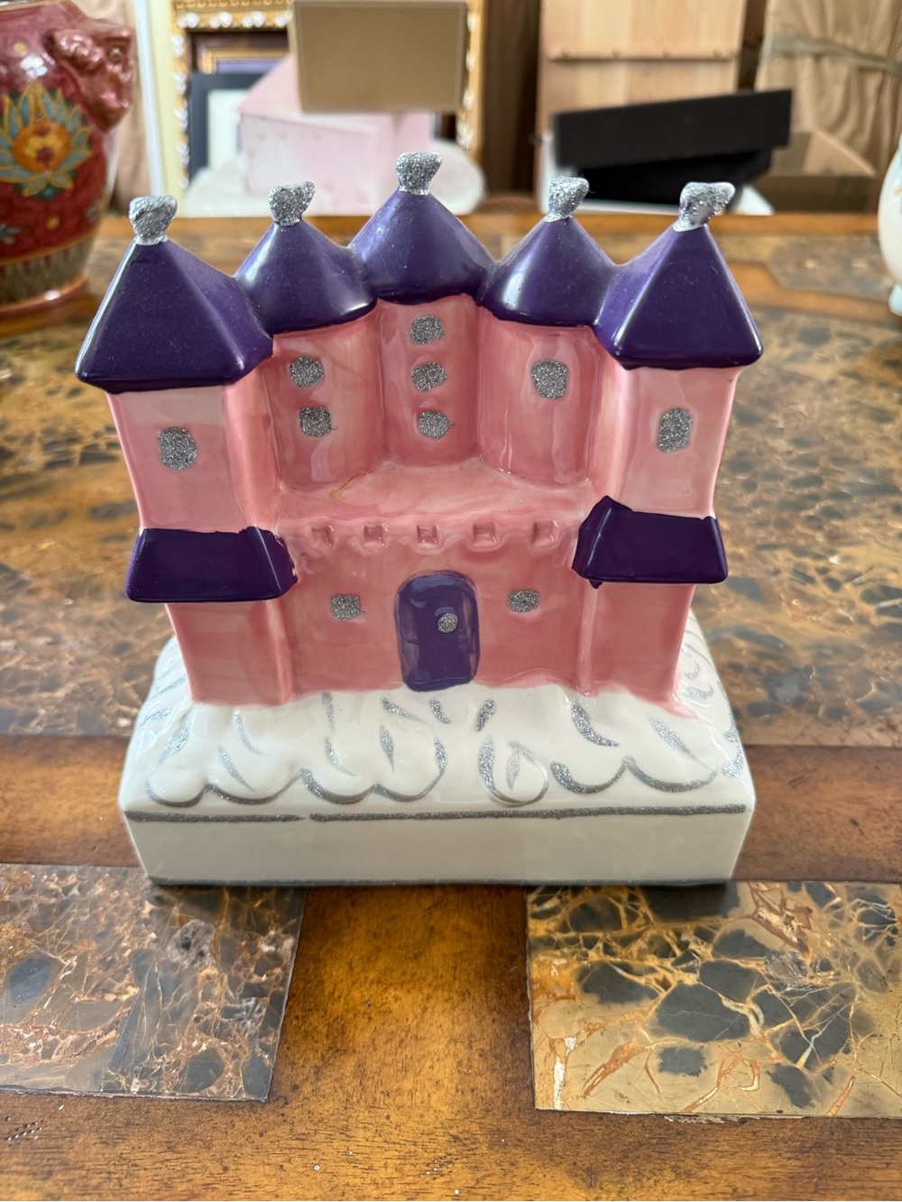 Pink & Purple Ceramic Castle piggy bank